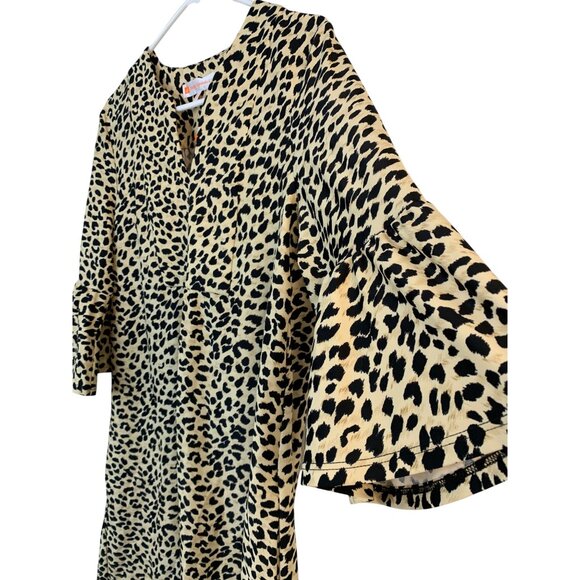 NWT Jude Connally Size Small  Kerry Cheetah Camel Dress Bell Sleeves Womens - Picture 2 of 6